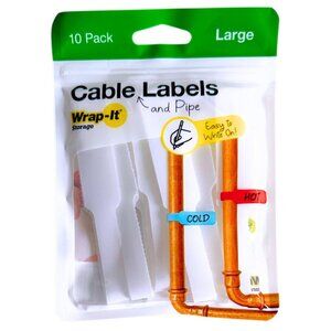 WRAP-IT Large White Velcro Cable Labels 10 pack NEW